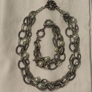 Premier Designs Bellisimo 3 Strand Faux Pearl Bracelet and Necklace Toggle Rope